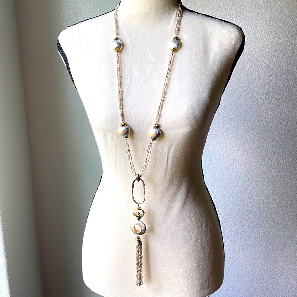 Versatile and Mod Silver & Gold Tassle Necklace
